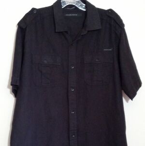 Sean John original fit black linen blend short sleeve button down shirt men's XL